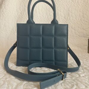Leather Dusty Blue Quilted Handbag